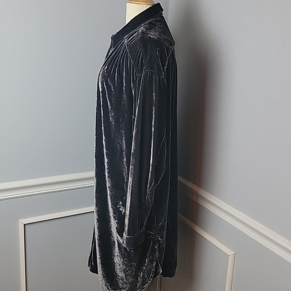 WE THE FREE Sorrento Gray Black Velvet Maxi Tunic Button Up Oversized Shirt M - Picture 3 of 9